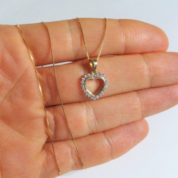 High Quality Genuine 10K Gold Heart Pendant Necklace Stamped 10K With CZ Stones - Picture 3 of 5